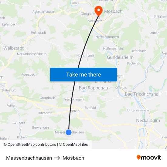 Massenbachhausen to Mosbach map