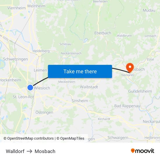 Walldorf to Mosbach map