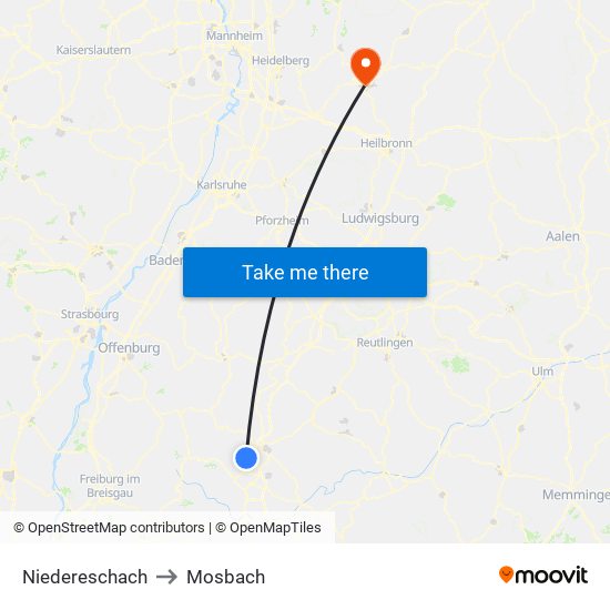 Niedereschach to Mosbach map