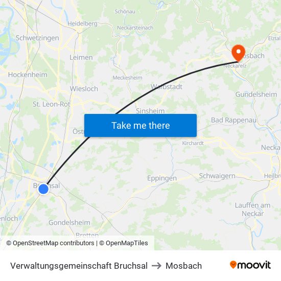 Verwaltungsgemeinschaft Bruchsal to Mosbach map