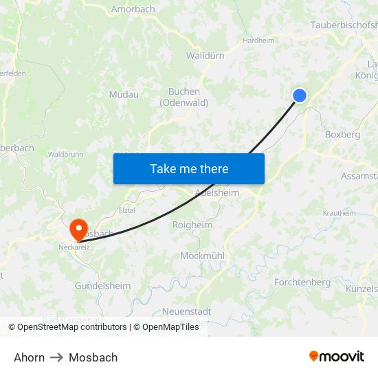 Ahorn to Mosbach map