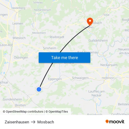 Zaisenhausen to Mosbach map