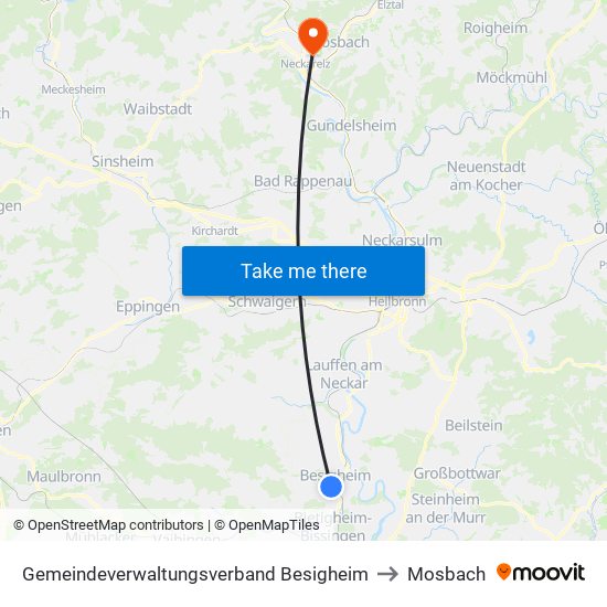 Gemeindeverwaltungsverband Besigheim to Mosbach map