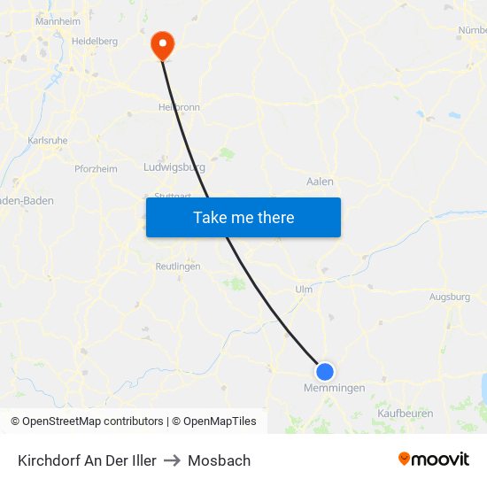Kirchdorf An Der Iller to Mosbach map