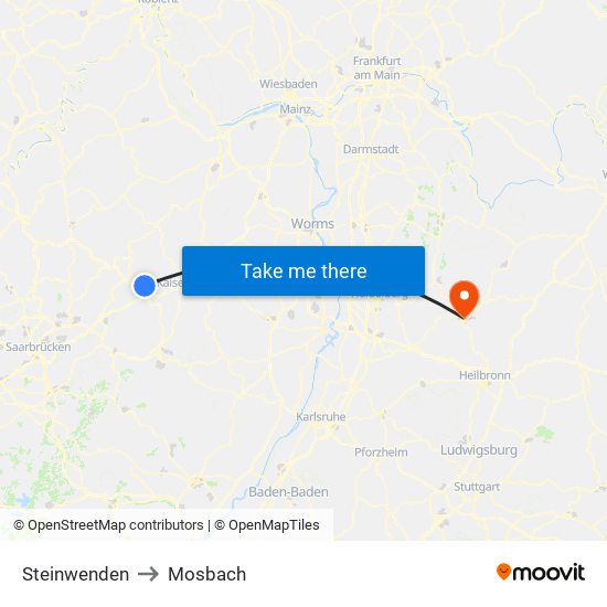 Steinwenden to Mosbach map
