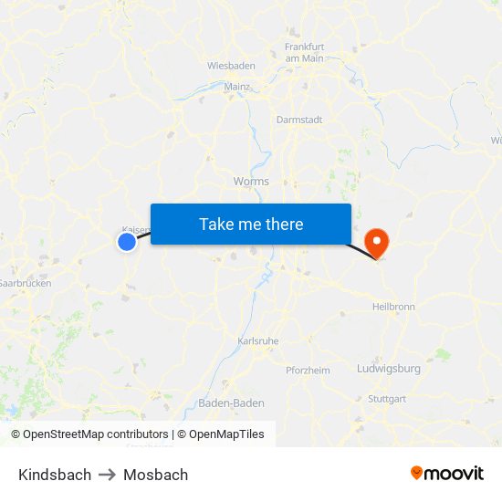 Kindsbach to Mosbach map