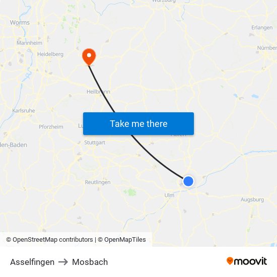 Asselfingen to Mosbach map