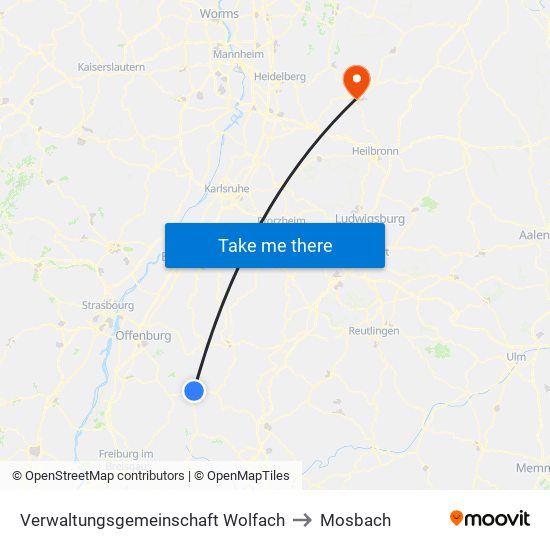 Verwaltungsgemeinschaft Wolfach to Mosbach map