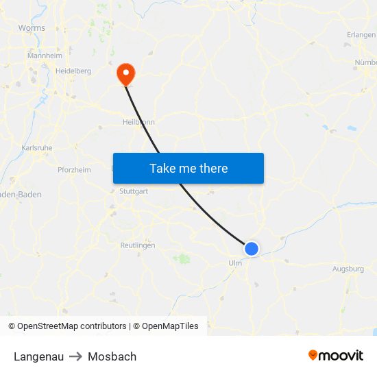 Langenau to Mosbach map