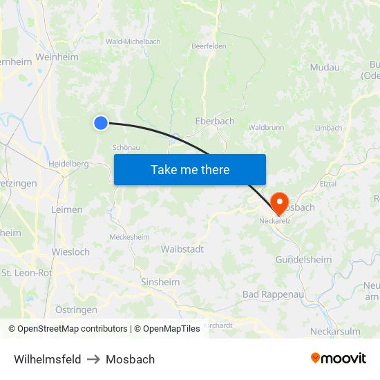 Wilhelmsfeld to Mosbach map