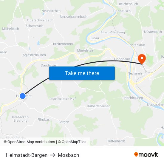 Helmstadt-Bargen to Mosbach map