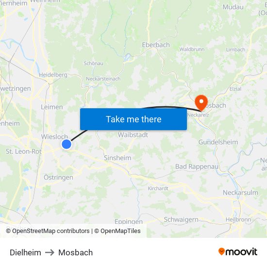 Dielheim to Mosbach map