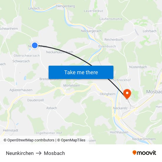Neunkirchen to Mosbach map