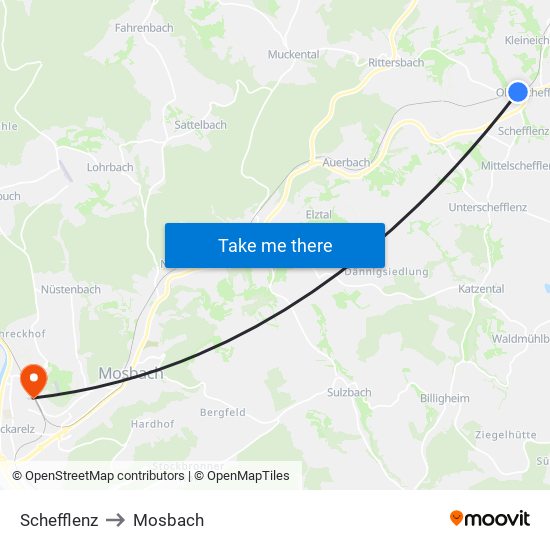 Schefflenz to Mosbach map