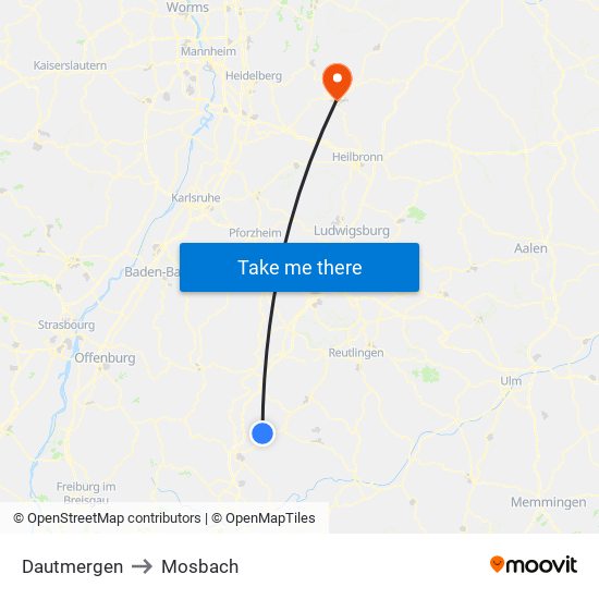 Dautmergen to Mosbach map