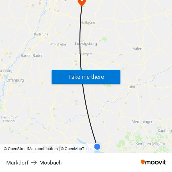 Markdorf to Mosbach map