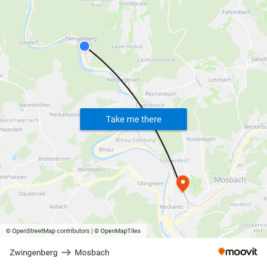 Zwingenberg to Mosbach map