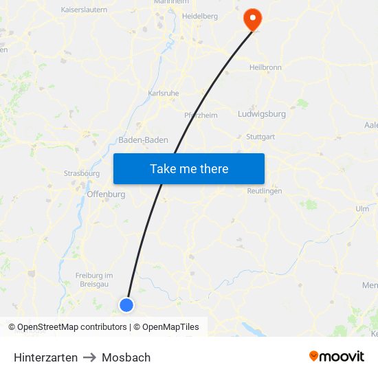 Hinterzarten to Mosbach map