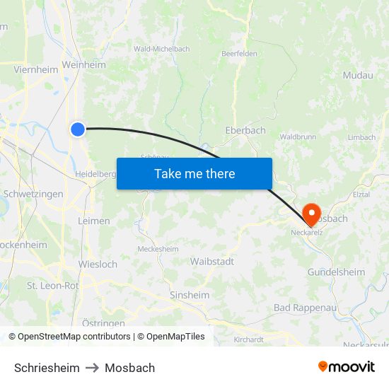 Schriesheim to Mosbach map
