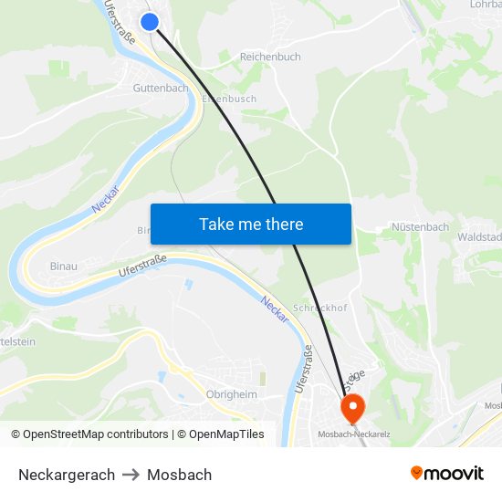 Neckargerach to Mosbach map