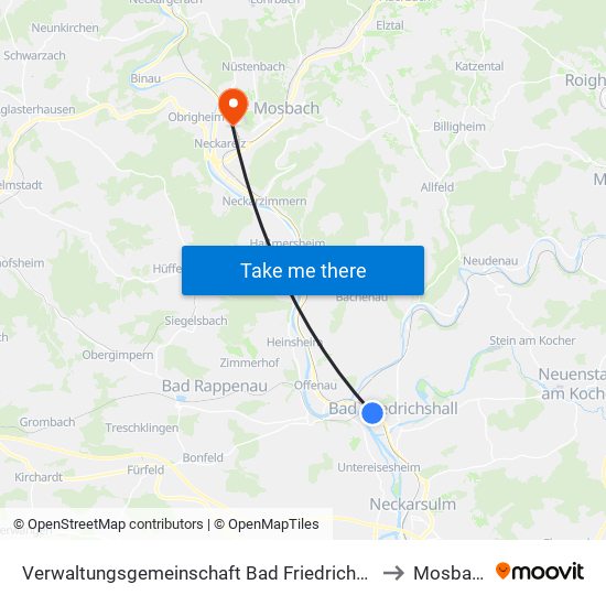 Verwaltungsgemeinschaft Bad Friedrichshall to Mosbach map