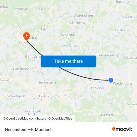 Neuenstein to Mosbach map