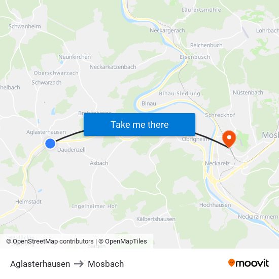 Aglasterhausen to Mosbach map