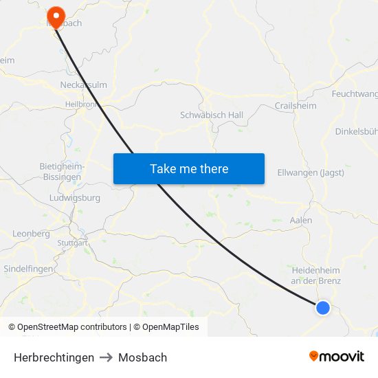 Herbrechtingen to Mosbach map