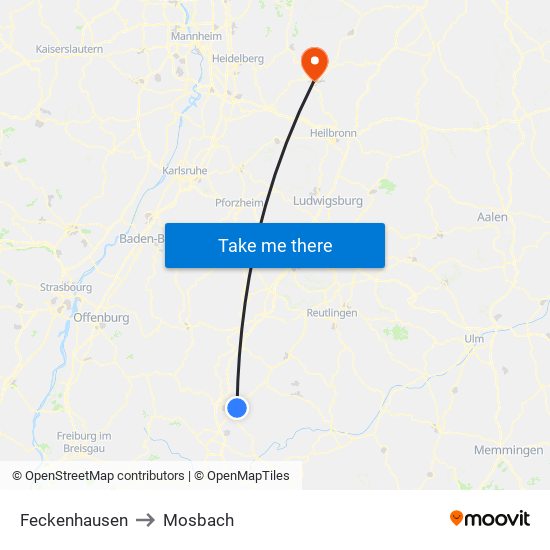 Feckenhausen to Mosbach map