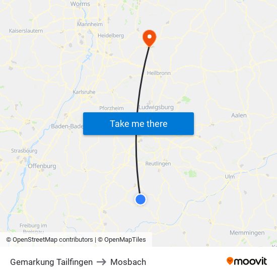 Gemarkung Tailfingen to Mosbach map