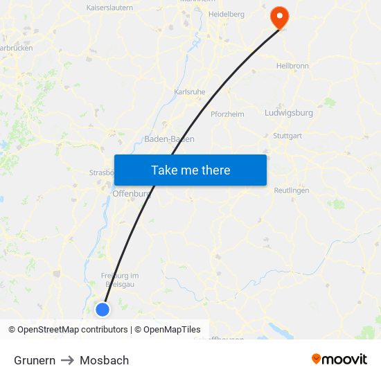 Grunern to Mosbach map