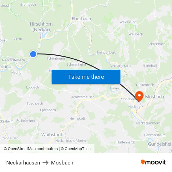 Neckarhausen to Mosbach map