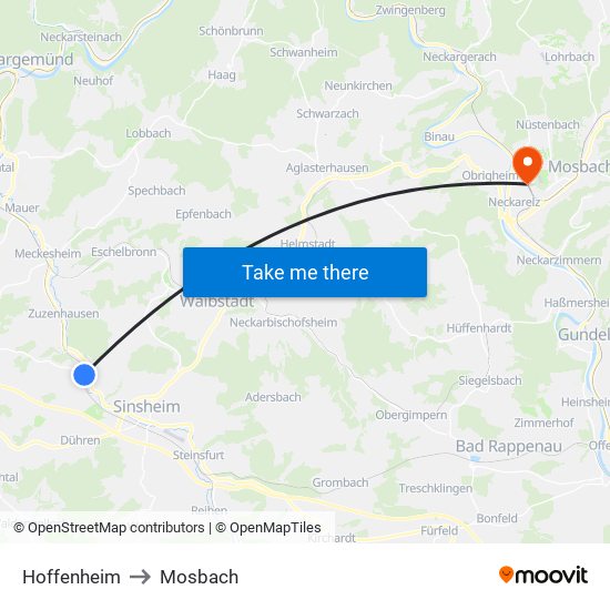 Hoffenheim to Mosbach map