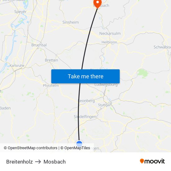 Breitenholz to Mosbach map