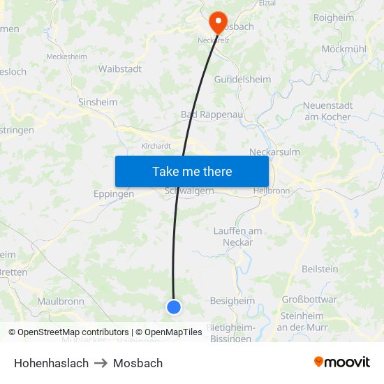 Hohenhaslach to Mosbach map