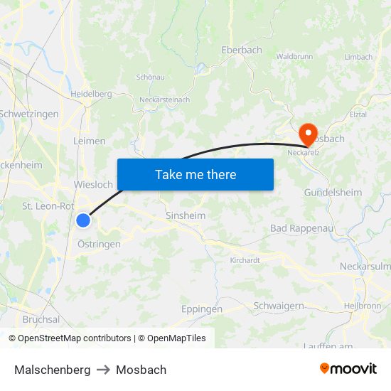 Malschenberg to Mosbach map