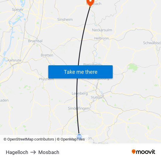 Hagelloch to Mosbach map