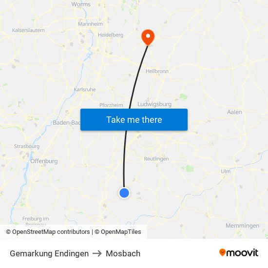 Gemarkung Endingen to Mosbach map