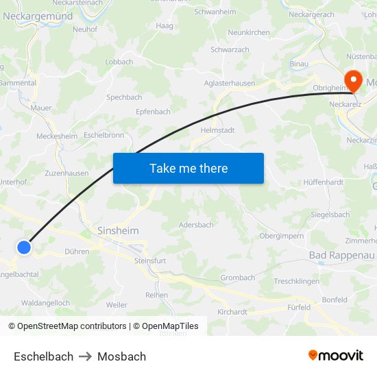 Eschelbach to Mosbach map