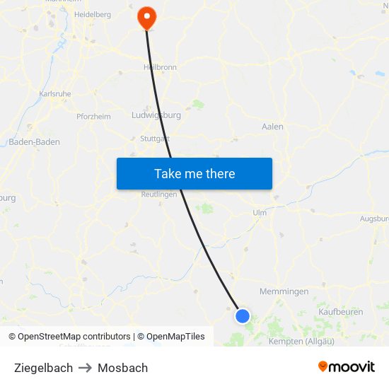 Ziegelbach to Mosbach map