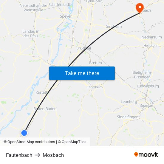 Fautenbach to Mosbach map