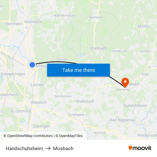 Handschuhsheim to Mosbach map