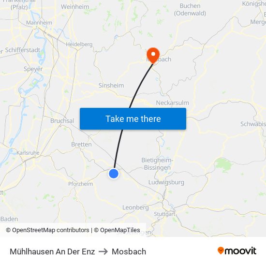 Mühlhausen An Der Enz to Mosbach map