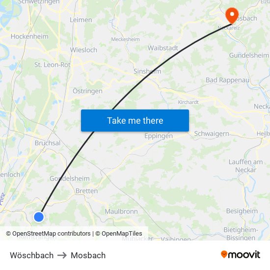 Wöschbach to Mosbach map