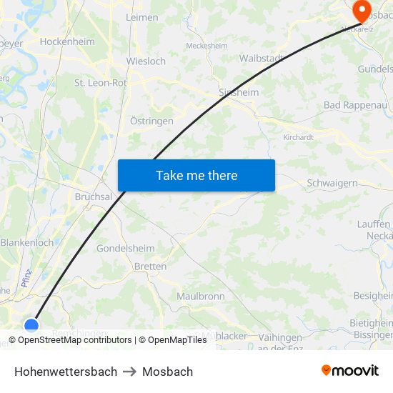 Hohenwettersbach to Mosbach map