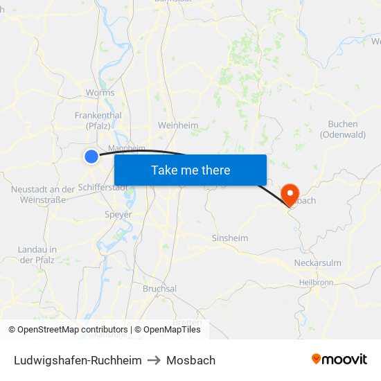 Ludwigshafen-Ruchheim to Mosbach map