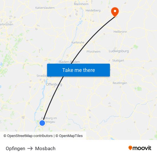 Opfingen to Mosbach map