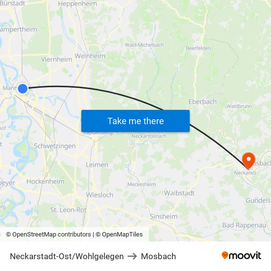 Neckarstadt-Ost/Wohlgelegen to Mosbach map