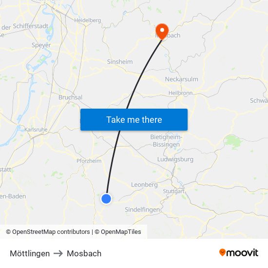 Möttlingen to Mosbach map