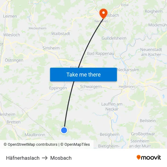 Häfnerhaslach to Mosbach map
